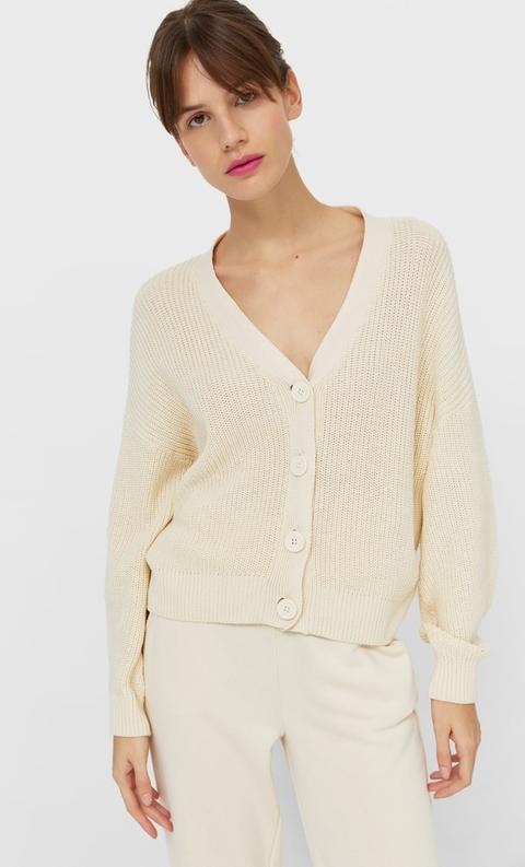 Stradivarius Cardigan Avec Épaules Tombantes Femme Vanille S