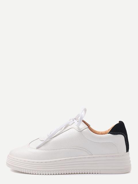 White And Black Pu Rubber Sole Low Top Sneakers