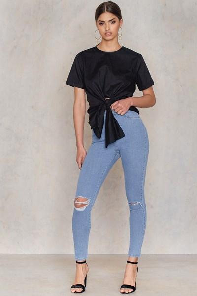 Na-kd Ripped Knee Skinny Highwaist Jeans - Blue