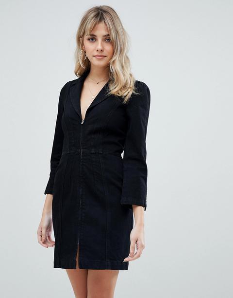 Asos Design Denim Blazer Dress In Washed Black