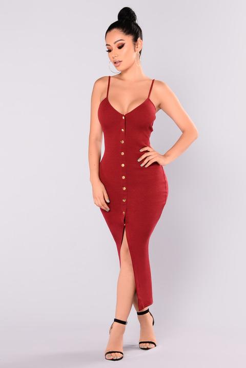 Harleen Snap Button Dress - Burgundy