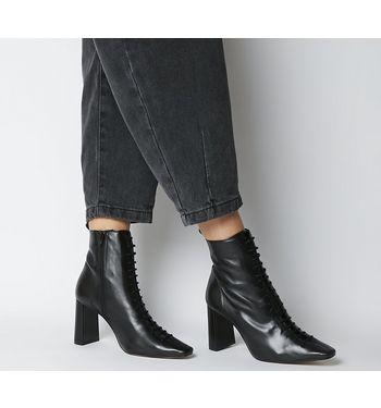 Office Affection- Block Heel Lace Up Boot Black Leather