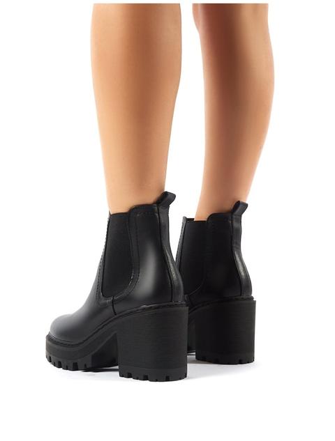 Kristy Black Cleated Sole Block Heeled Ankle Boots From Public