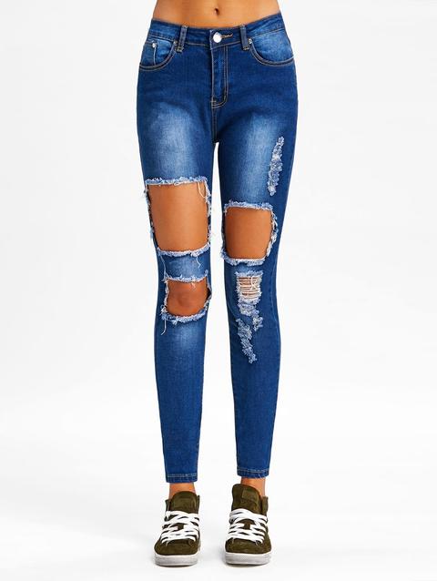 Jeans Stretti Distrutti Denim Blue