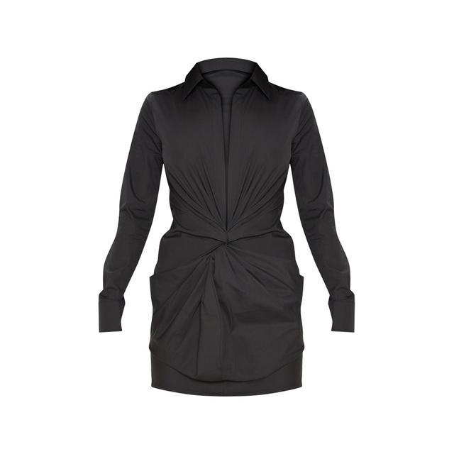 black plunge knot detail shirt dress
