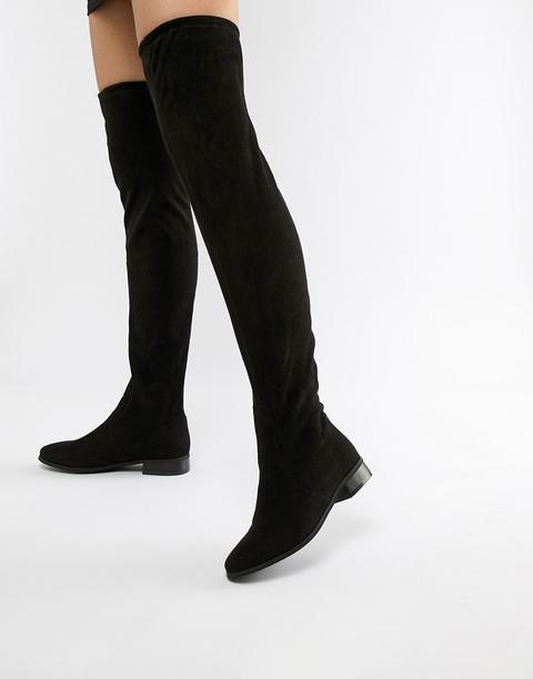 London Rebel Flat Pull On Over The Knee Boot-black