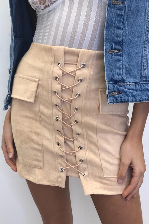 Miranda Stone Suede Lace Up Mini Skirt