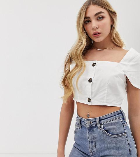 Missguided - Top Corto Bianco Con Scollo Squadrato E Bottoni Sul Davanti - Bianco