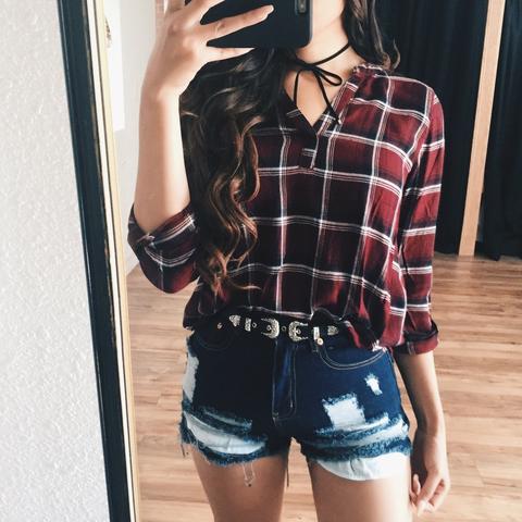 Kennedy Burgundy Plaid Top