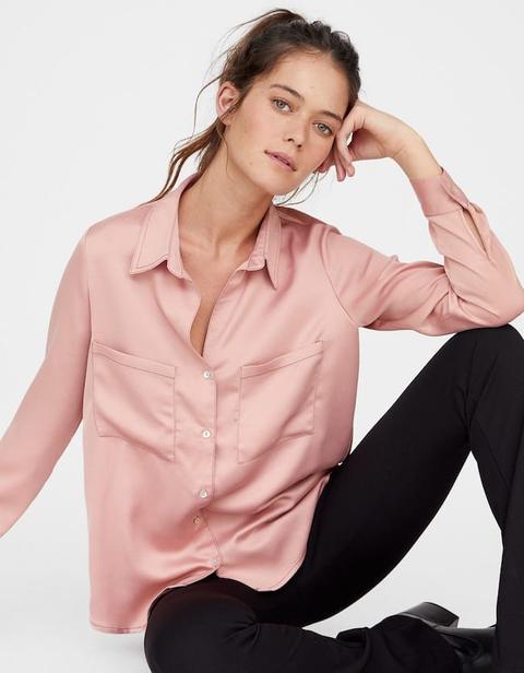 Camicia Satinata A Contrasto Rosa Carne