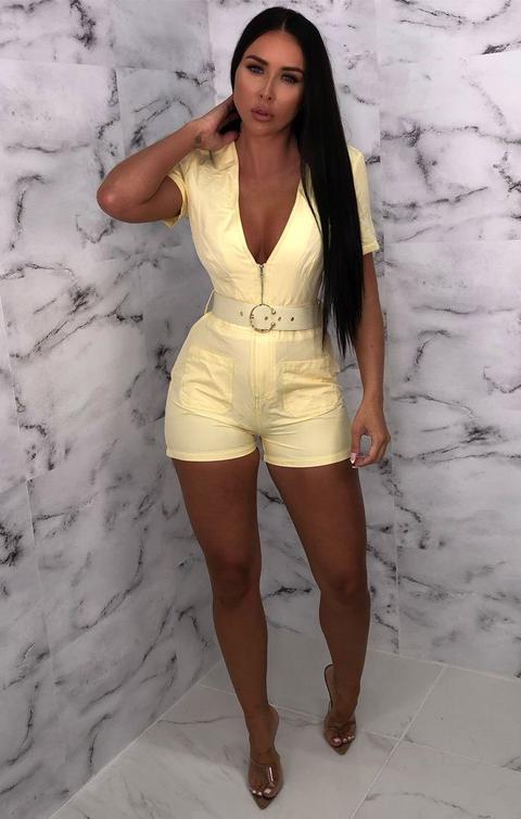 Yellow Utility Contrast Stitch Playsuit - Taylor