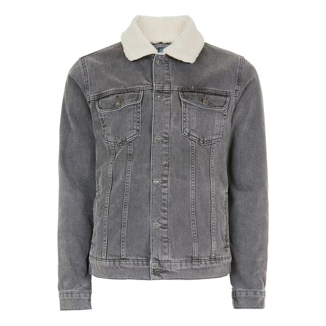 faux shearling collar denim jacket