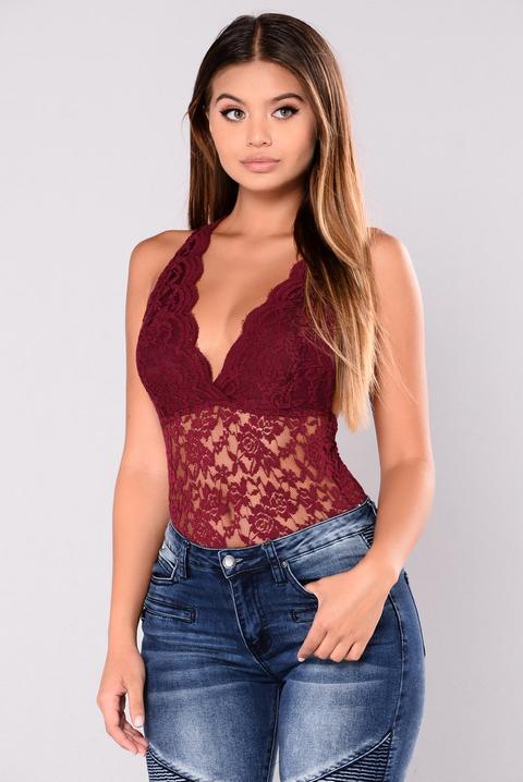 Emily Scallop Edged Bodysuit - Burgundy