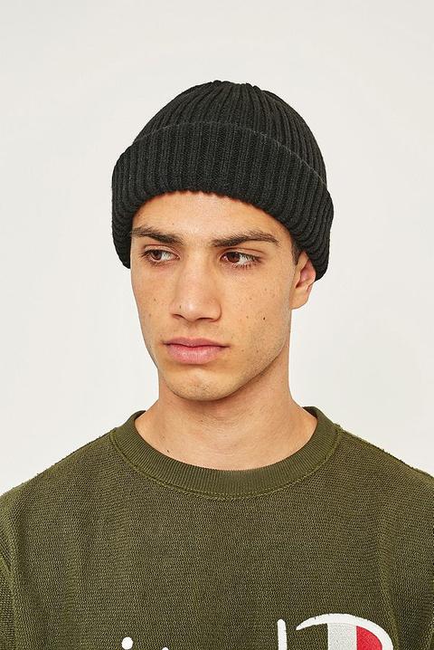 Uo Black Ribbed Beanie