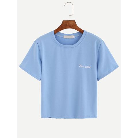 Camiseta Bordado Letras - Azul