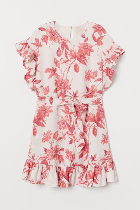 Vestido De Volantes Con Lino - Naranja
