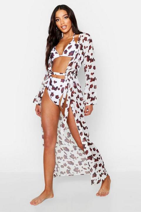 Cow Print Maxi Beach Kimono