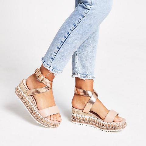 flatform sandals rose gold