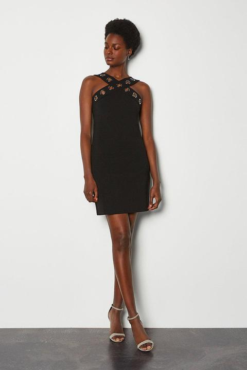 Karen Millen Ponte Eyelet Halter Jersey Dress -, Black