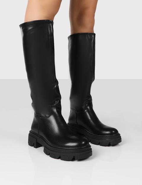 Sabrina Black Knee High Chunky Sole Boots