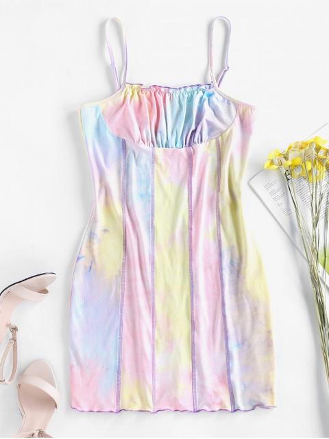 Zaful Vestido Ajustado De Tie-dye Con Cuello En V Multi-a