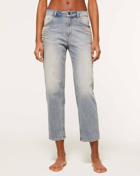 Jeans Manhattan Mom Fit Con Perline E Strass from Sisley on 21 Buttons