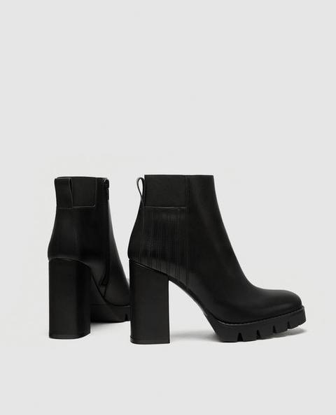 Lederstiefelette Mit Absatz Und Profilsohle