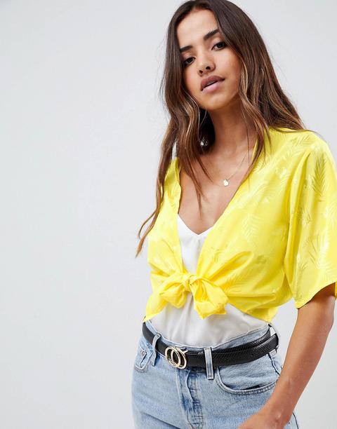 Asos Design - Top In Jacquard Con Nodo Frontale - Giallo