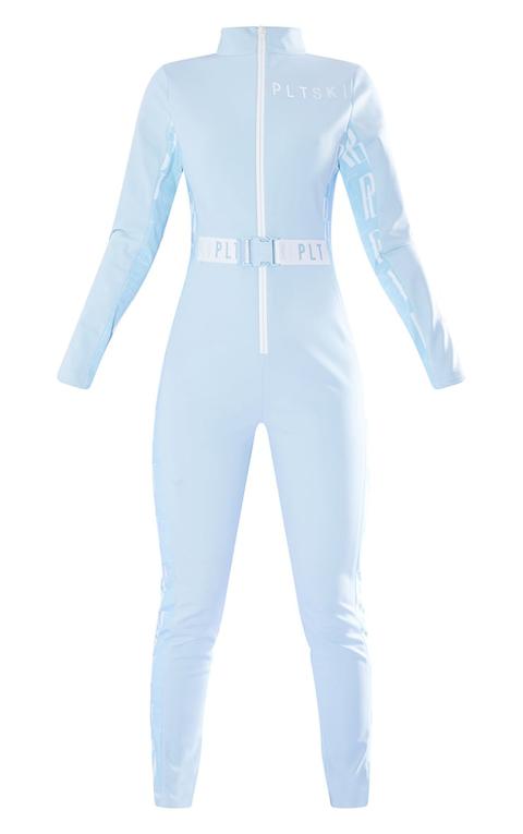 Prettylittlething Ski Pastel Blue Print Ski Suit