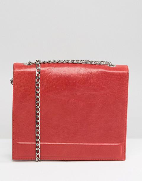 Bolso Cuadrado Rojo De Cuero Auténtico Con Correa De Cadena De Urbancode