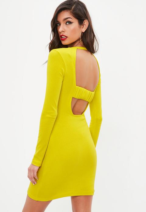 Yellow Ribbed Long Sleeve Dress