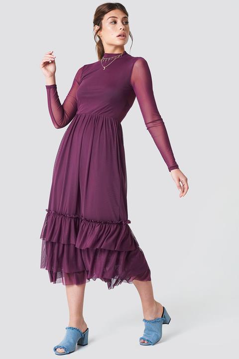 Mesh Frill Dress Purple