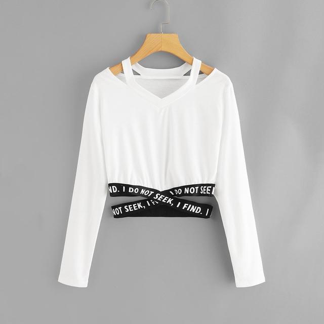 Casuale Lettera Incrocio Bianco T Shirts From Shein On 21 Buttons