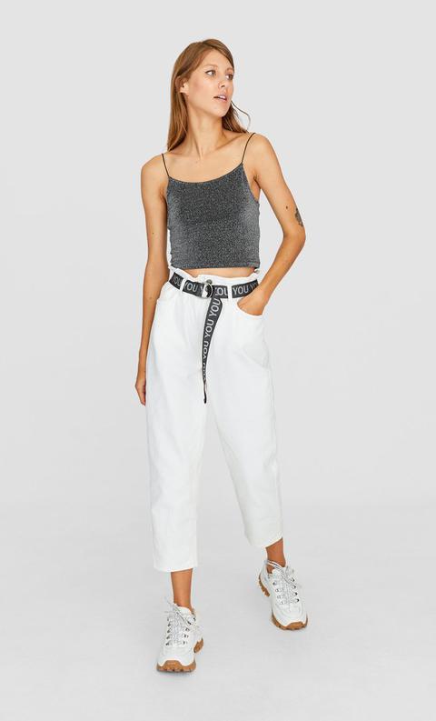 Stradivarius Top Con Filo Lamé Femminile Nero S