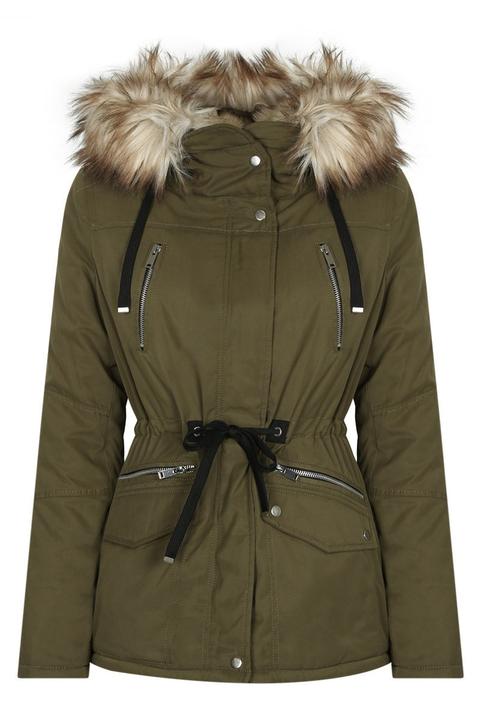 Parka Verde Militare Con Pelliccia Sintetica