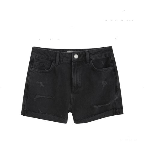 Girls Black Dark Wash Ripped Denim Mom Shorts New Look