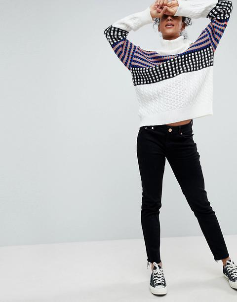 Asos Jumper In Block Check With High Neck