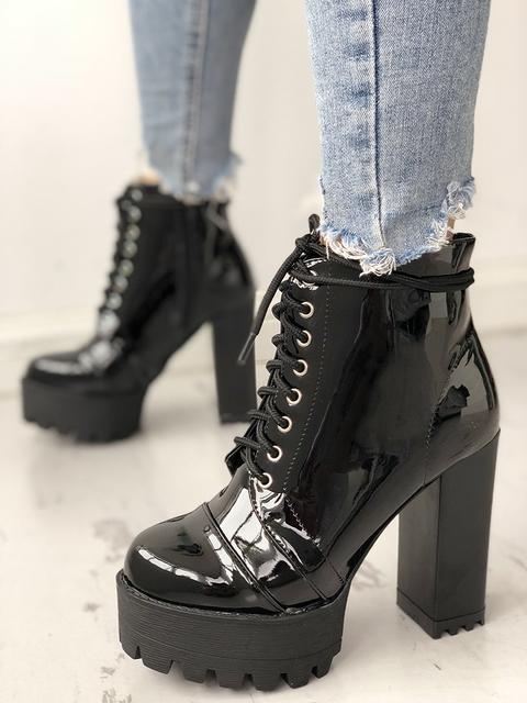 Lace-up Zipper Platform Chunky Heeled Boots