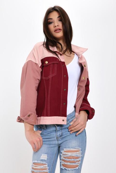 Pink Colour Block Denim Jacket