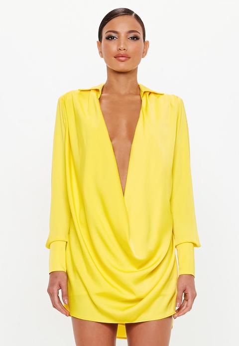 Yellow Satin Cowl Mini Dress, Yellow