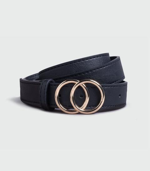 Black Leather-look Double Circle Belt New Look