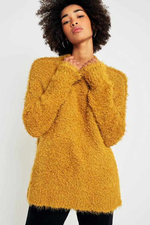 Sparkle & Fade Teddy Mock Neck Yellow Jumper - Womens Xs