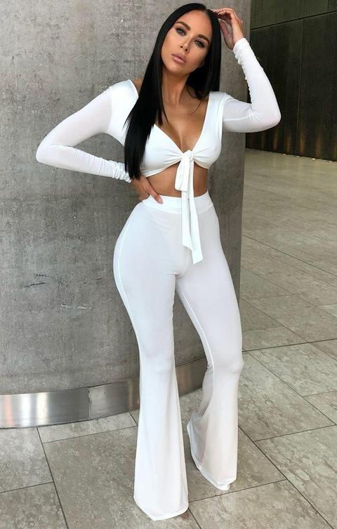 Cream Slinky Front Tie Two Piece Set - Kia