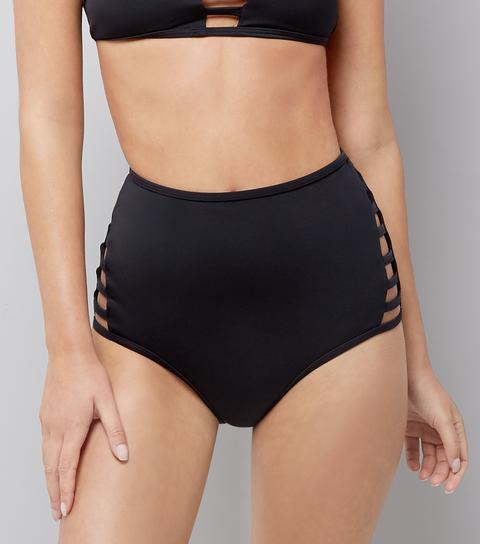 Black Lattice Side High Waist Bikini Bottoms