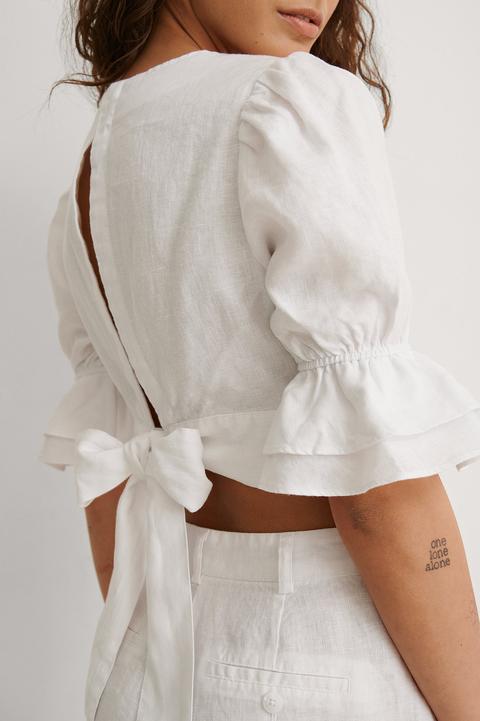 Na-kd Linen Tie Back Top - White