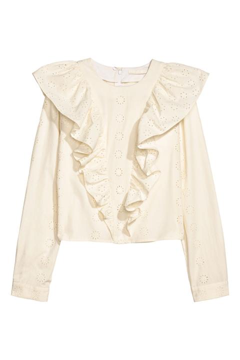 Blusa De Algodón Con Volantes - Blanco