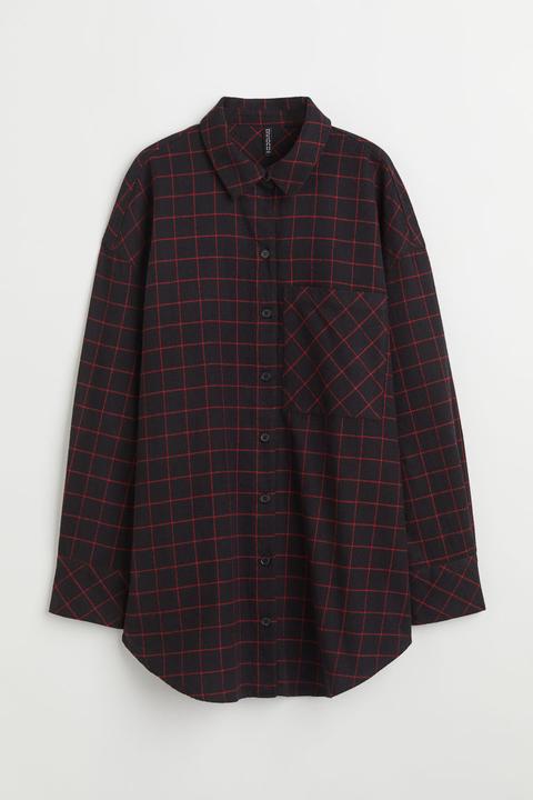 Camisa Oversize De Franela - Negro