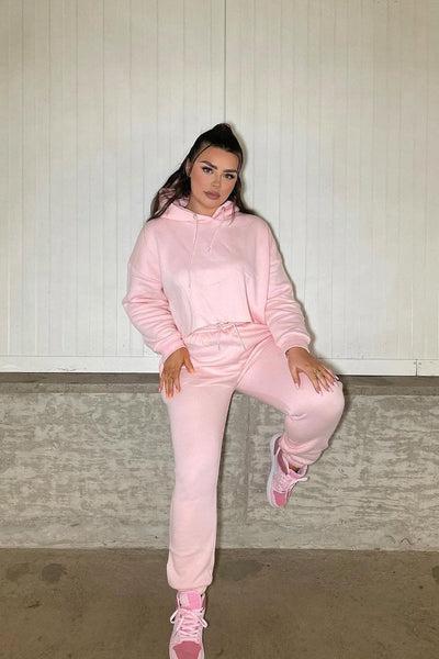 Pink Cropped Oversized Hoodie And Joggers Co-ord - Karenza