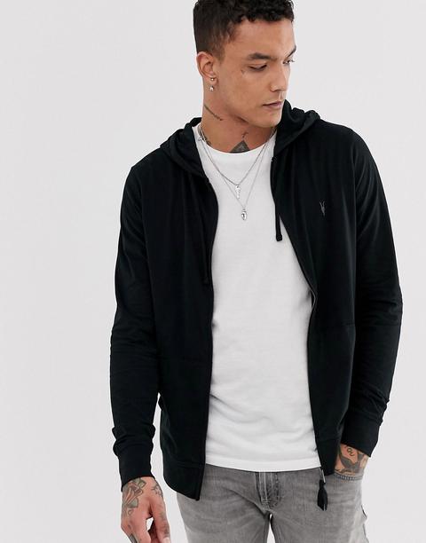 Allsaints - Felpa Leggera Nera Con Cappuccio E Zip - Nero