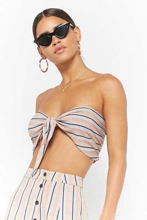 Striped Tie-front Bandeau Top